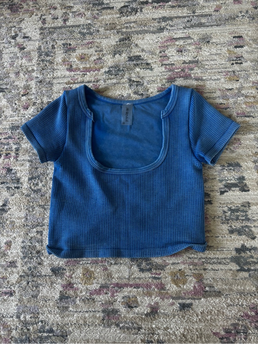 Altar'd State Blue Waffle Knit Scoop Neck Short Sleeve Tee